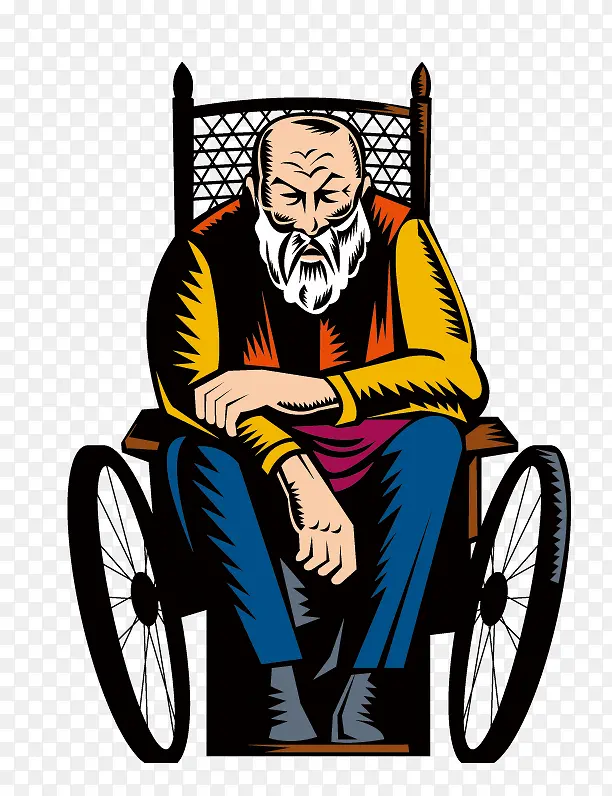 老男人坐在轮椅上的残疾