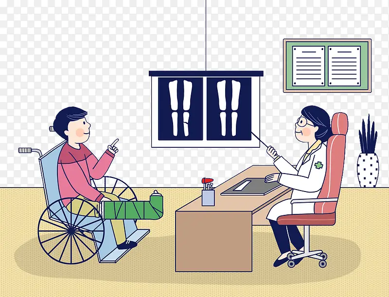 卡通插图医院门诊复诊