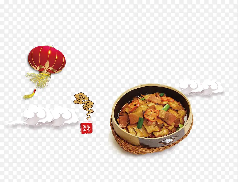 湘菜美食与大红灯笼白云
