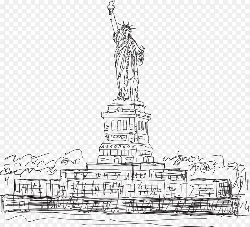 矢量手绘纽约自由女神像