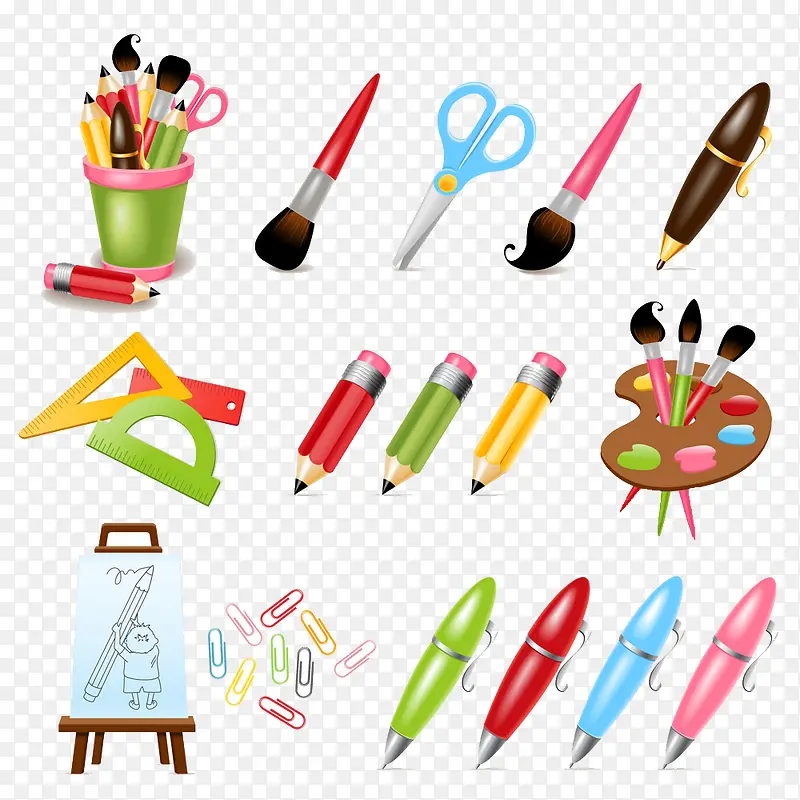 五颜六色的玩具和画笔插画图片