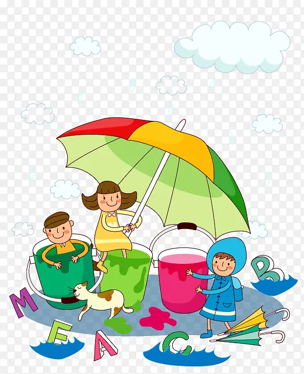 一家人撑伞矢量素材