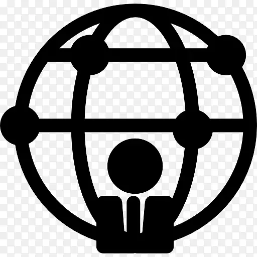 人在世界网格的前面一个圆圈图标