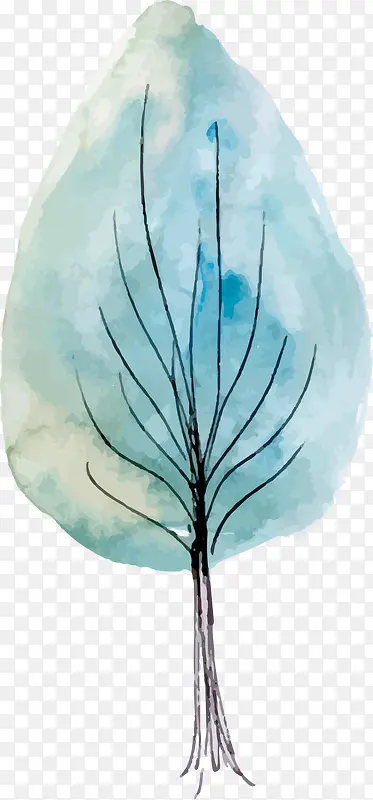 春天手绘蓝色大树