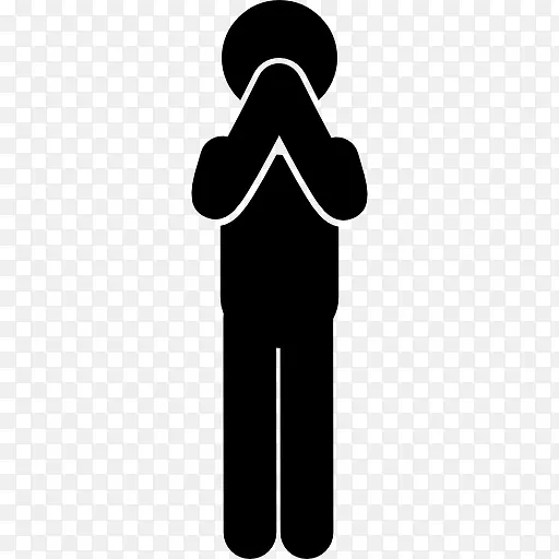 站着的人在祈祷的姿势的手在前面，他的脸图标