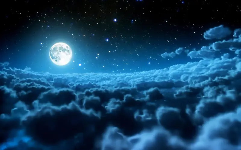 唯美云层云海月亮星空