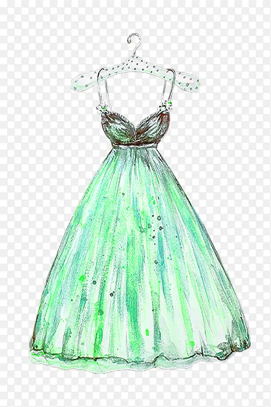 绿色手绘卡通婚纱裙
