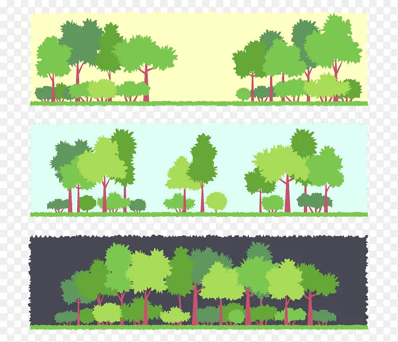 3款绿色树木卡片矢量素材