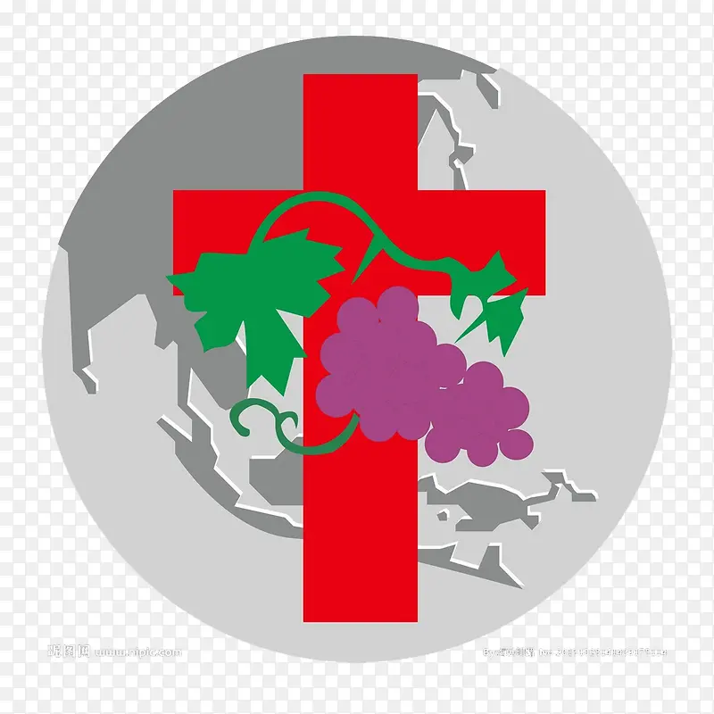 地球和十字葡萄枫叶红十字会标识