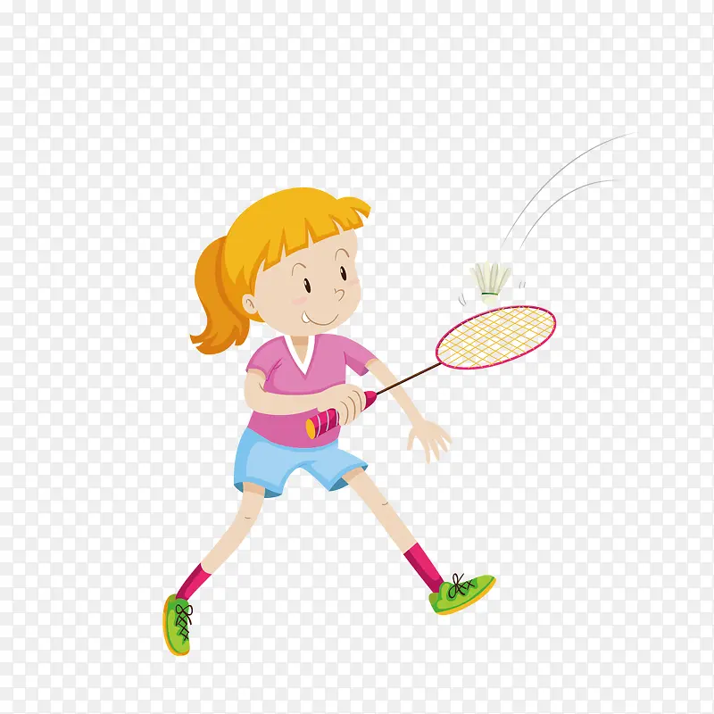 矢量卡通女孩羽毛球运动