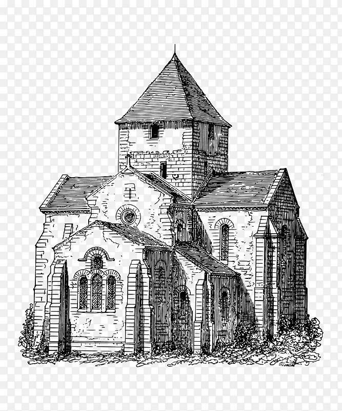 手绘法国古老教堂