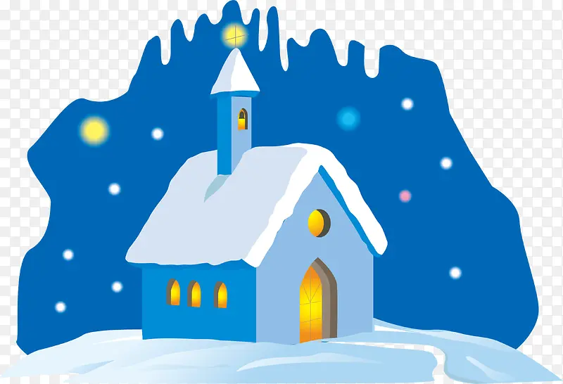 矢量雪夜中的教堂背景素材
