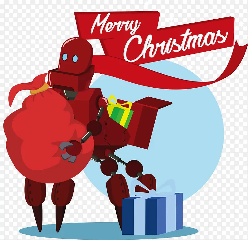 圣诞红色机器人插画矢量