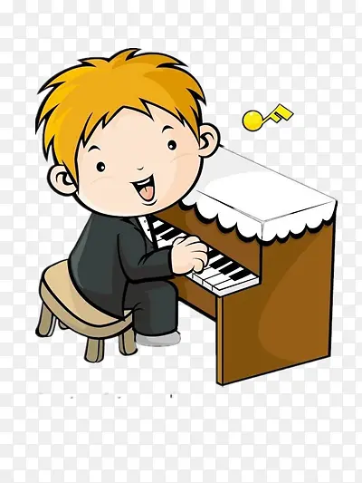 弹钢琴的小男孩png素材