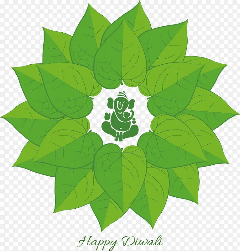 绿色树叶印度光明节海报