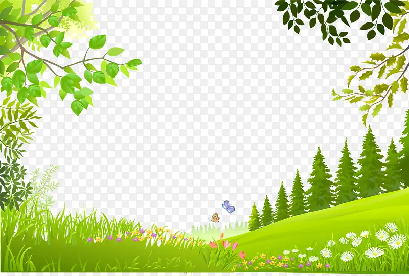 卡通绿色草丛树木植物素材背景