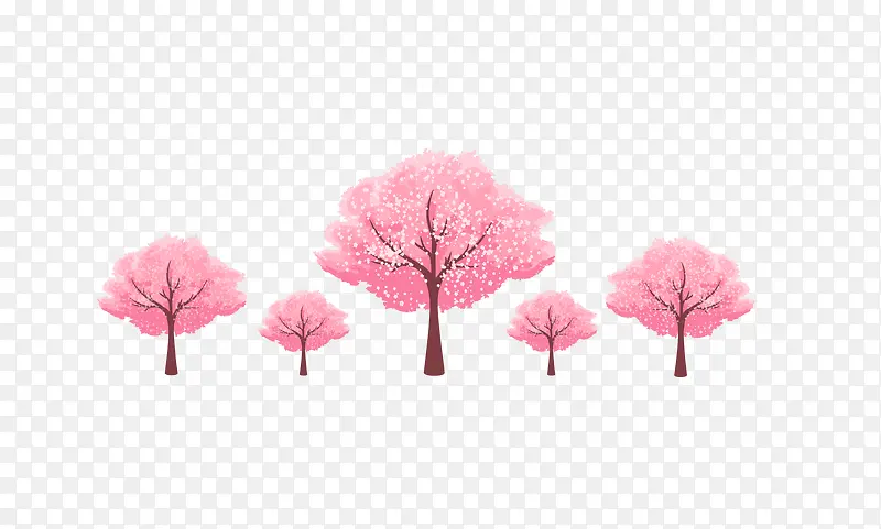 矢量粉红色日本元素樱花树成群