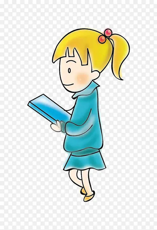 卡通风格手拿书的小女孩图案