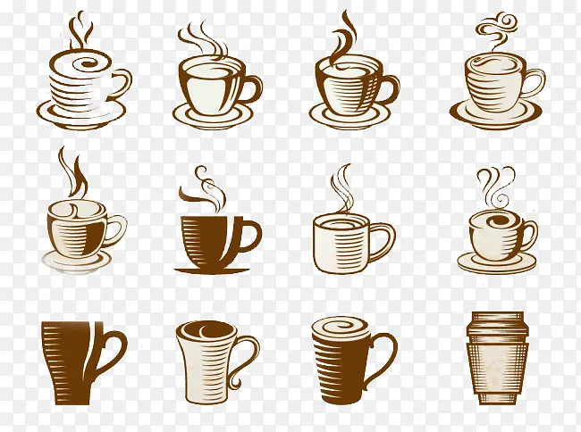 多个咖啡杯咖啡类型图标