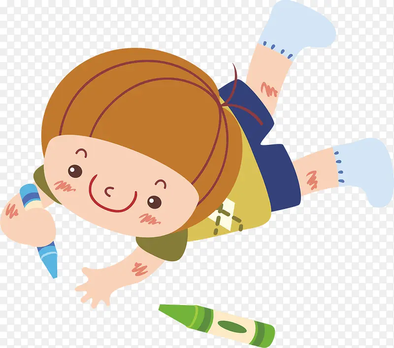 趴着画画的男孩