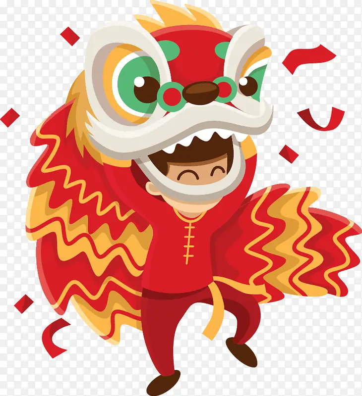扁平风格舞狮活动彩纸