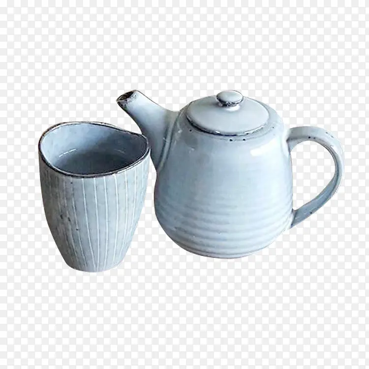 浅蓝色茶壶茶杯素材