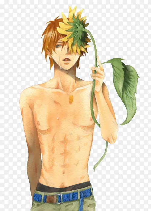 卡通立绘裸体男孩向日葵