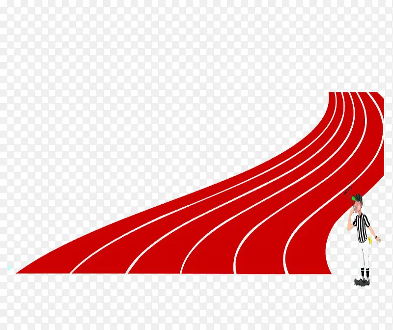 红色曲线形操场跑道和卡通人物