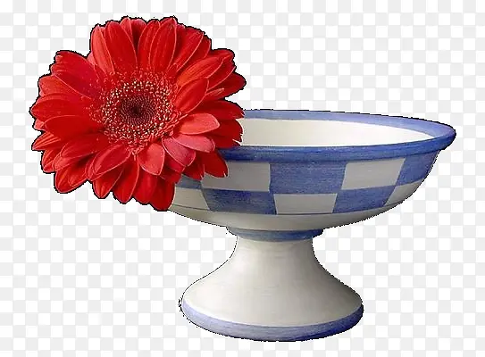 红色花和瓷碗