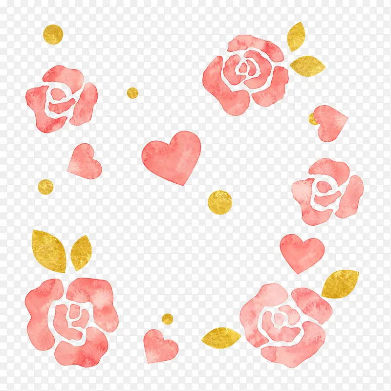 粉色玫瑰和爱心婚礼贺卡矢量图