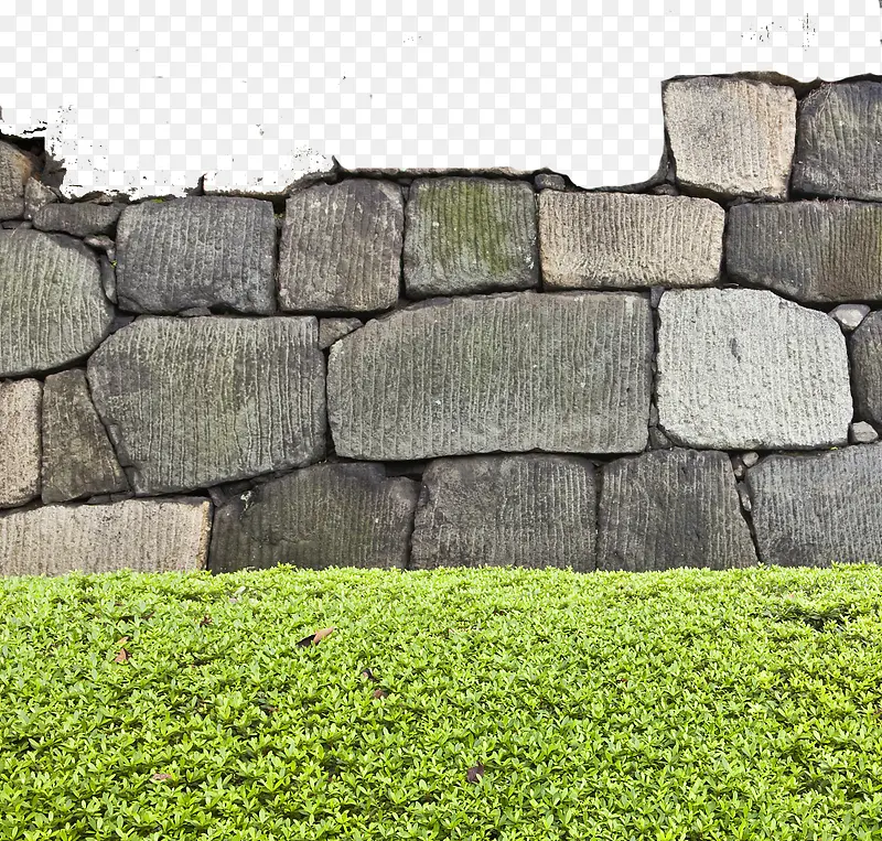 石块围墙与草坪