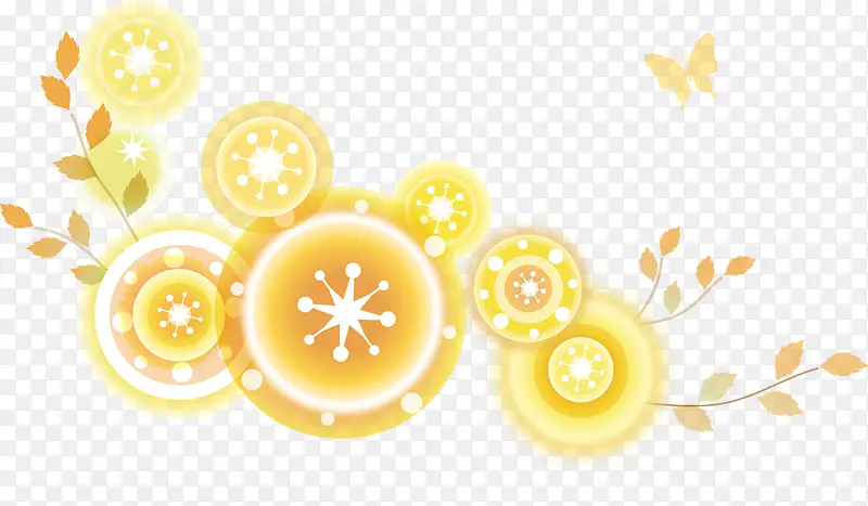 黄色梦幻气泡叶子蝴蝶