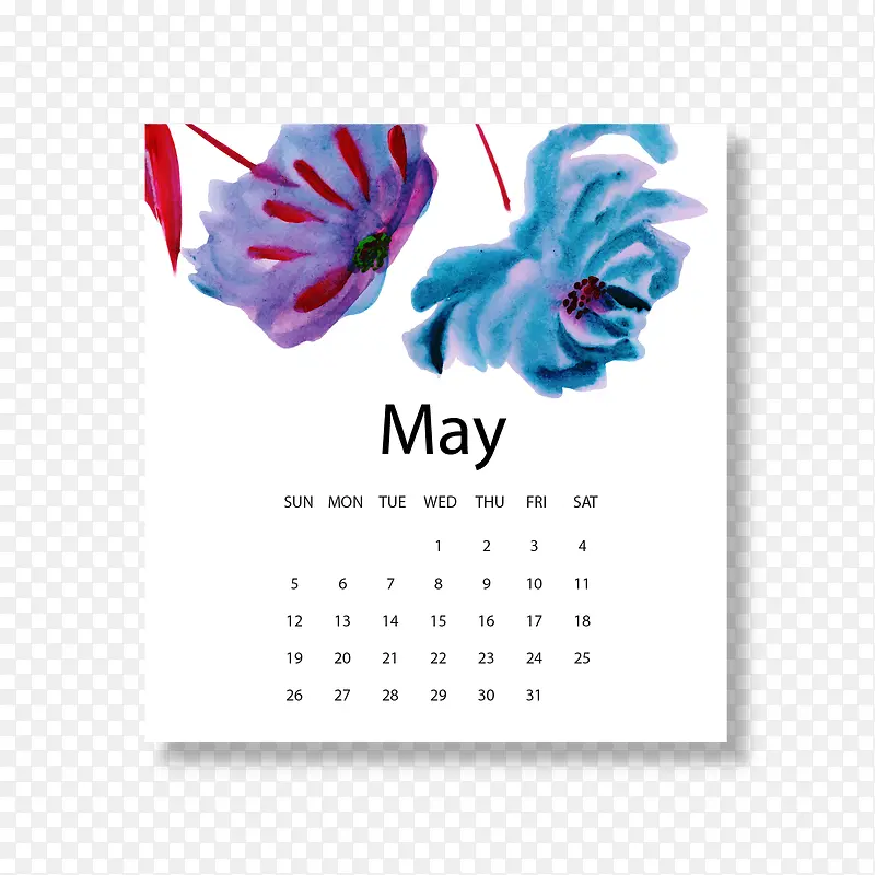 蓝白色2019年5月花朵日历