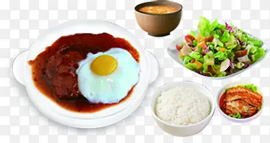 煎蛋炒菜米饭食物