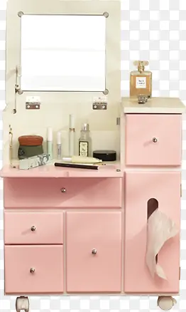 创意合成粉红色的化妆桌化妆品