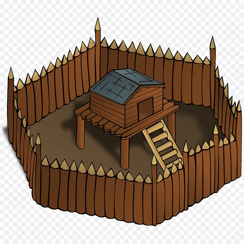 用围墙围着的木质小房子
