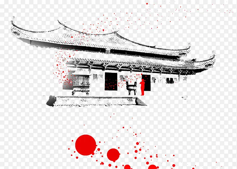 手绘古老寺庙