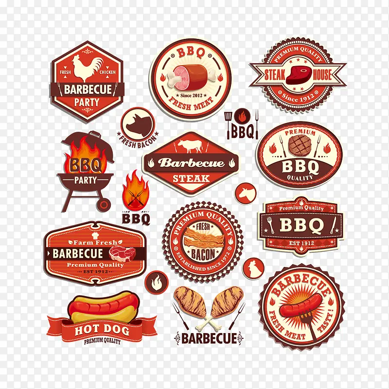时尚烤肉标签设计矢量素材,烤肉