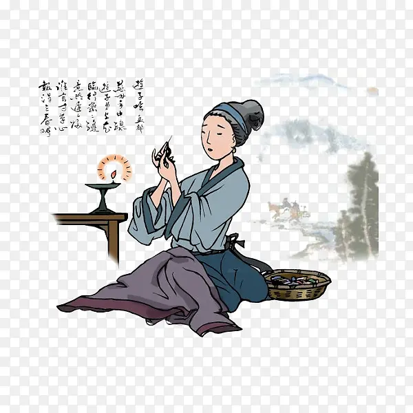 游子吟母亲节中国风插画