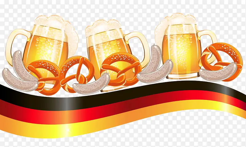 德国国旗和面包香肠啤酒杯插画