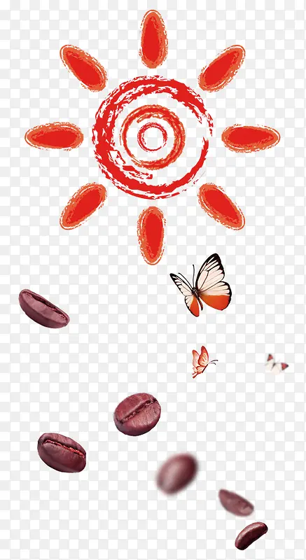 红色清新太阳蝴蝶装饰图案