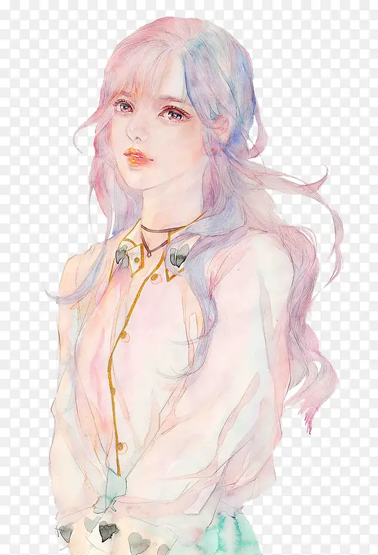 粉色清新衬衫少女