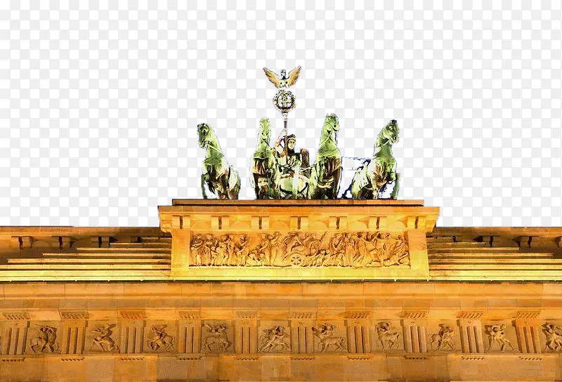 灯光下的勃兰登堡门雕像
