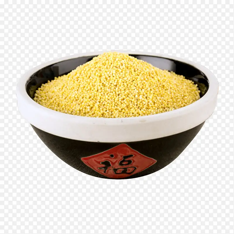 福字米缸黄小米有机小米实物免抠