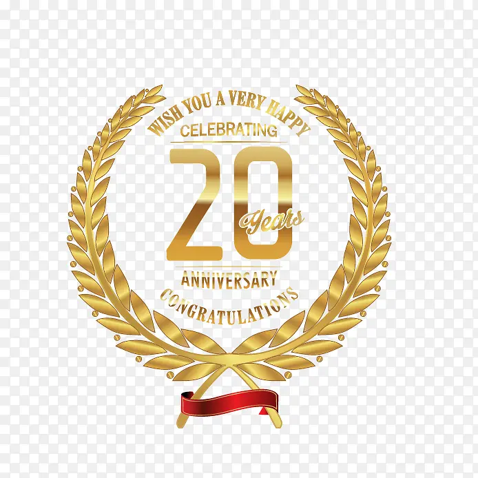 金色20周年纪念标签矢量图