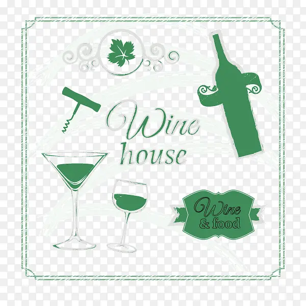 绿色装饰图案 葡萄酒剪影