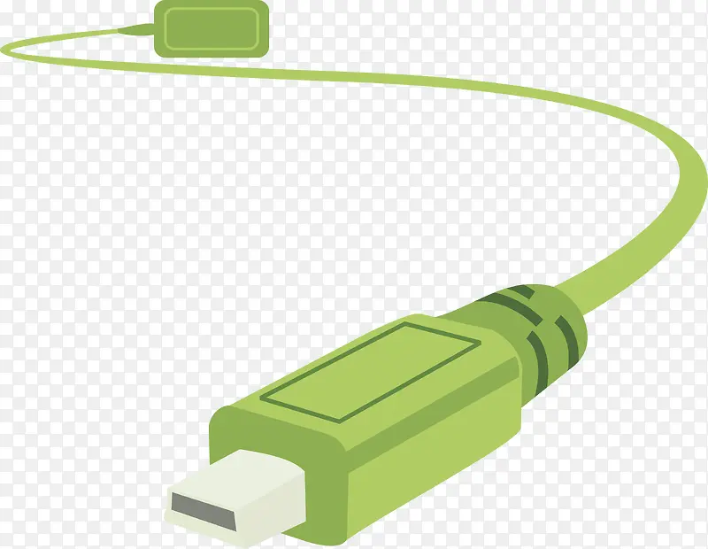 矢量绿色手绘USB线