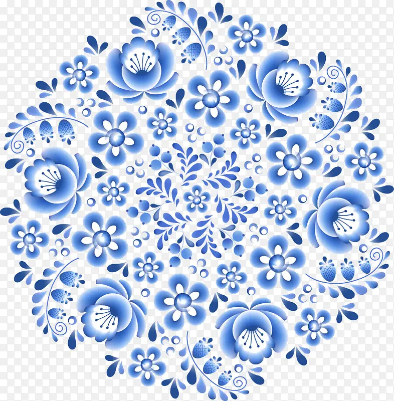 中国风蓝色青花瓷花纹