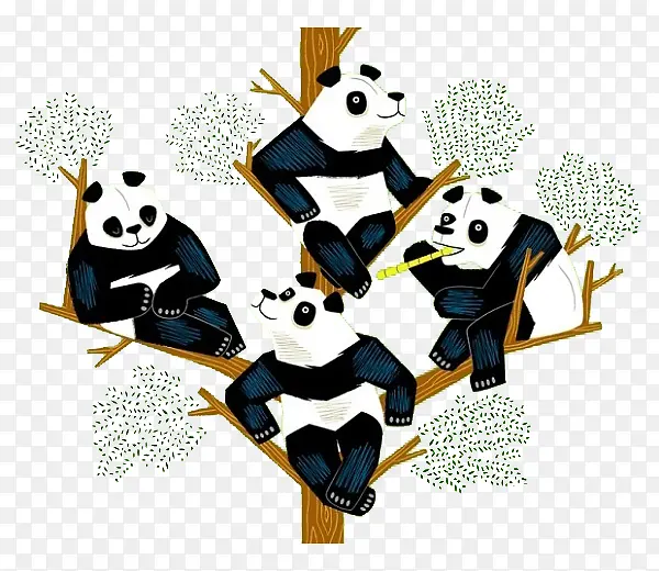 卡通树干熊猫