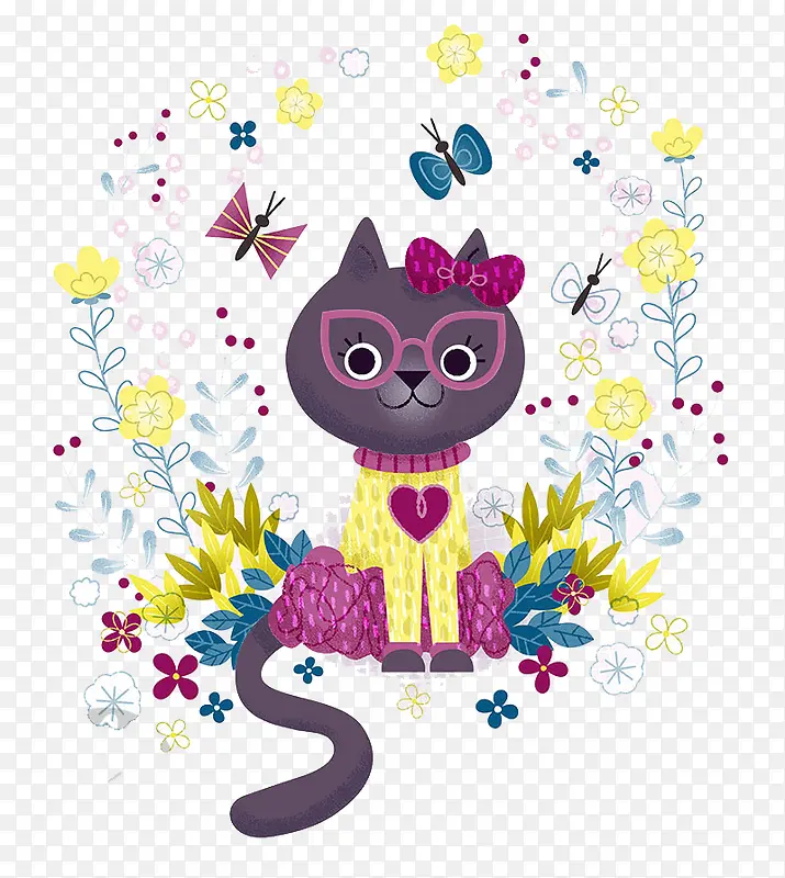 创意手绘眼镜猫咪